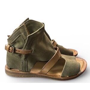 Miz Mooz Finney Wide 39 Olive Suede Leather Ankle Strap Zip Sandals 8.5-9 US